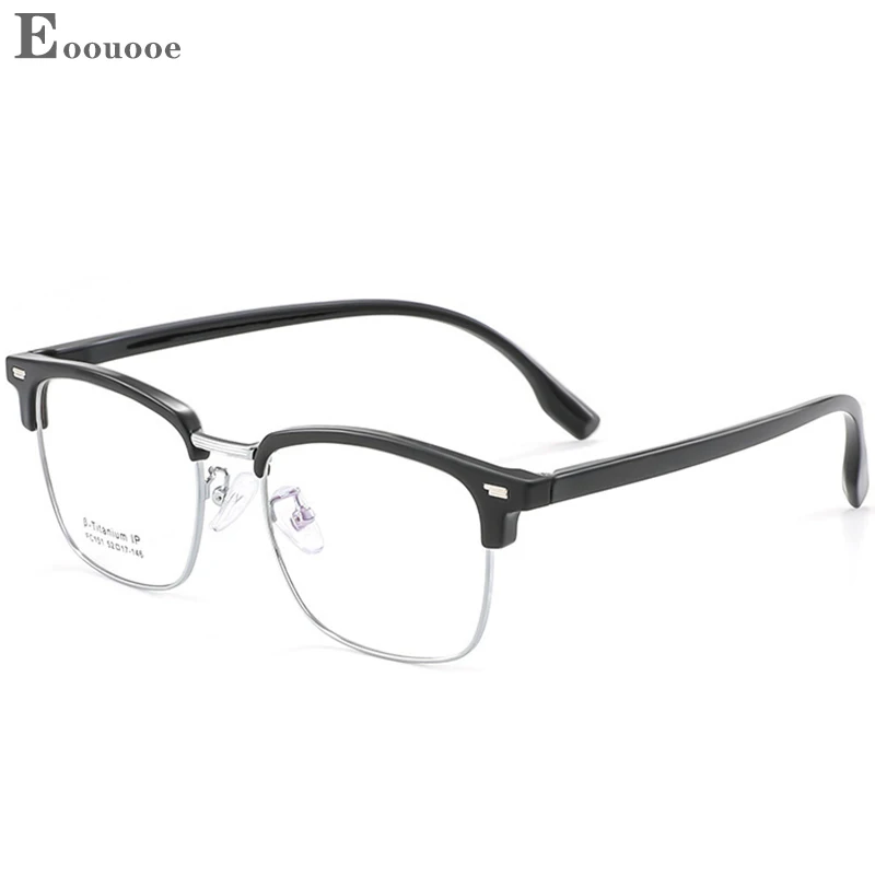 

Men's Browline Glasses Men Metal TR90 Vintage Eyewear Filter Blue Light Myopia Hyperopia Progressive Sun Optics