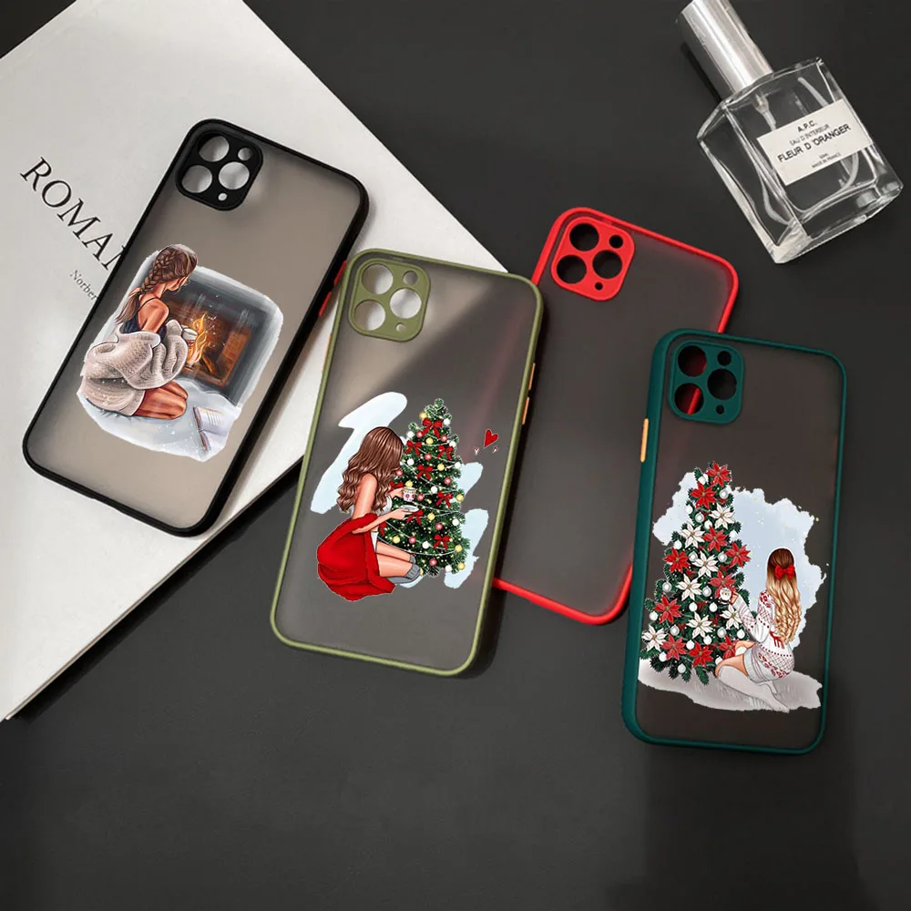 Полупрозрачный чехол для телефона Skin Feel iPhone 16 Pro Max 15 14 13 12 11 7 8 Plus SE Mini XR X Christmas Beauty