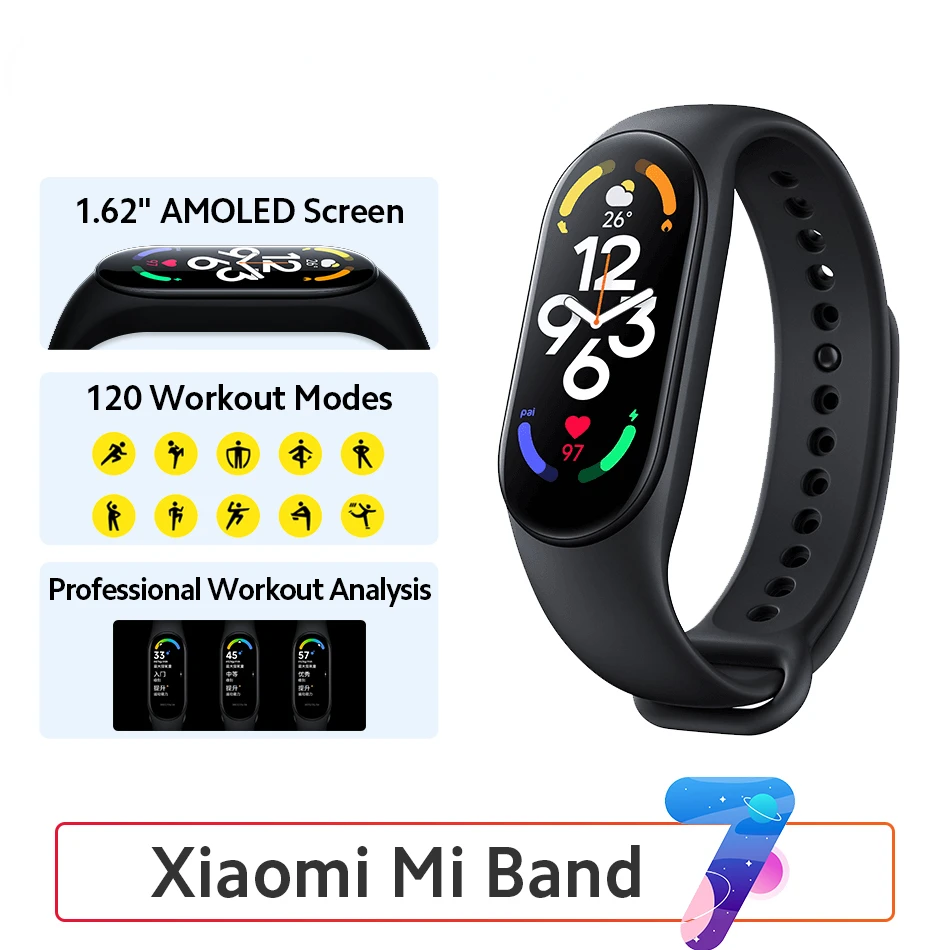 

Xiaomi Mi Band 7 Smart Bracelet Wristband 1.62" AMOLED Blood Oxygen Fitness Traker Bluetooth Waterproof Smartband