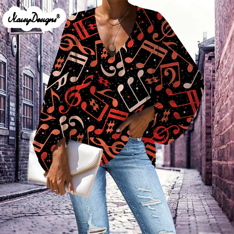 Noisydesigns элегантные женские блузки туннические музыкальные ноты с гитарным
