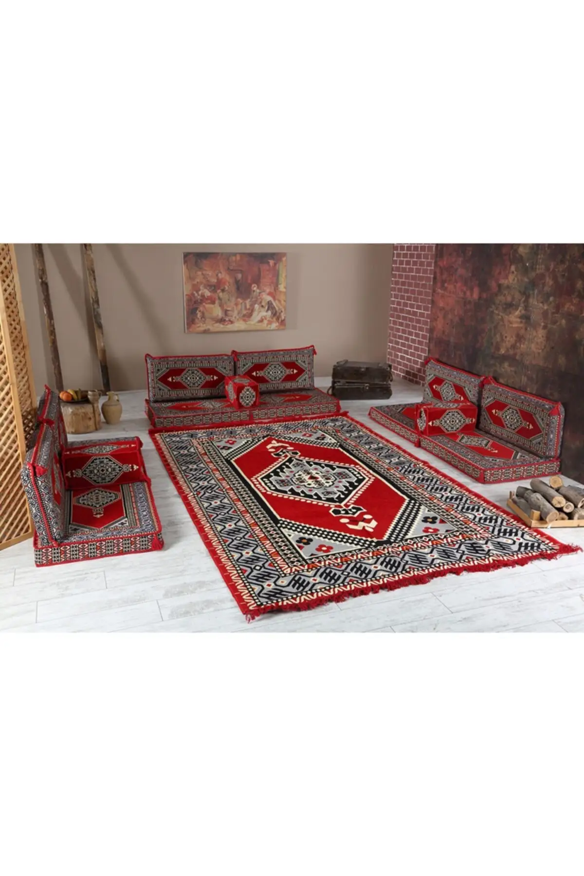 

1st Quality Sark Corner Set Concept Yahyali Red Model includes Sunger (13 Pieces) Arabic Ottoman Style Majlis Floor Sofa Set