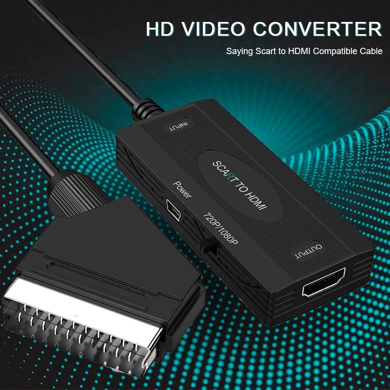 Преобразователь 2022 SCART в HDMI с кабелем Переходник Scart in HD 720P/1080P для HDTV DVD |