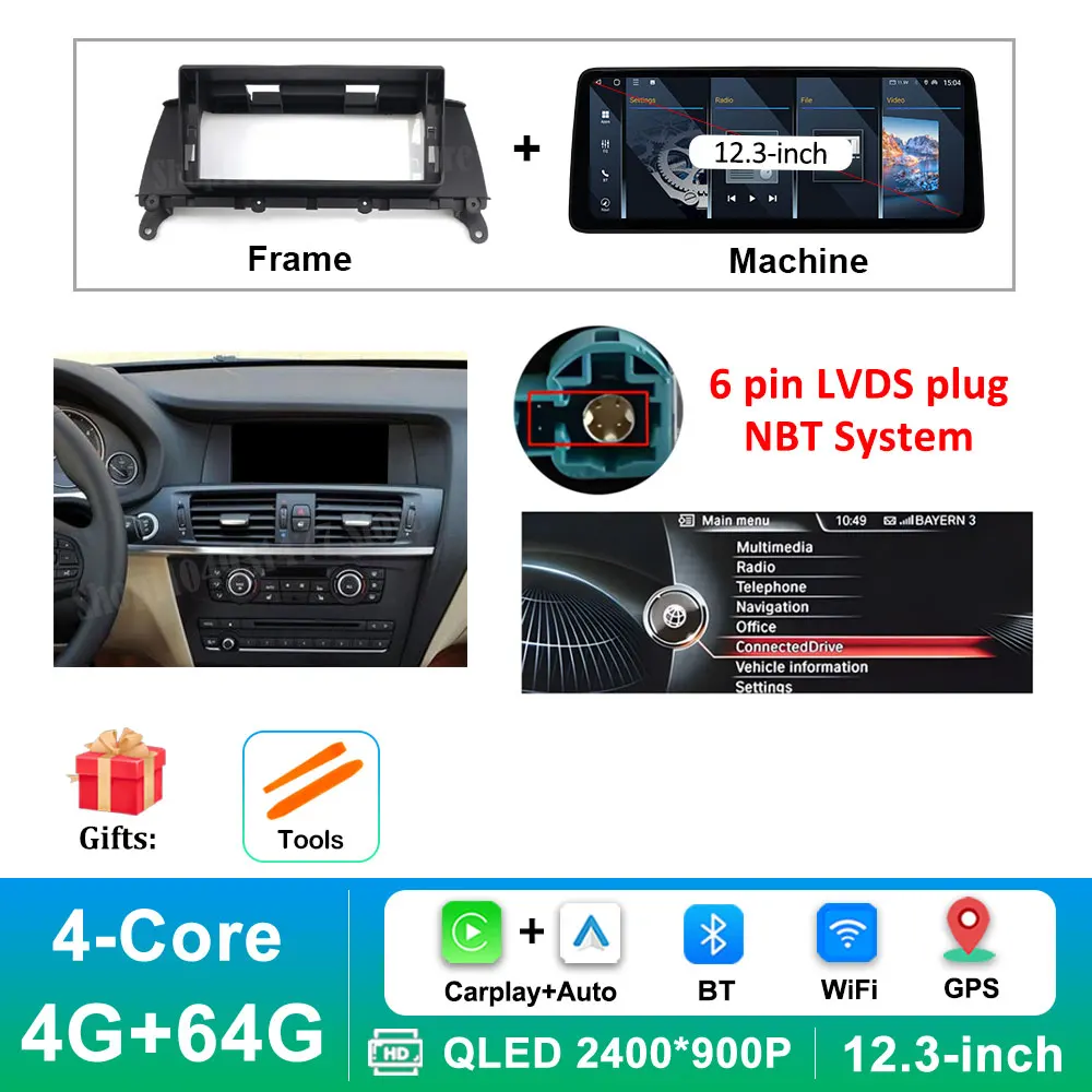 

Автомобильный аудио-видео мультимедийный плеер с GPS Android 14 для BMW X3 X4 F25 F26 2011 2012 2013-2017 CIC NBT System WiFi BT Carplay 4G