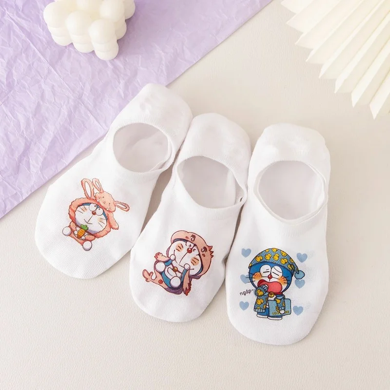 Doraemon Woman Sock Cute Anime for Women Socks Japanese Cotton Invisible Boat Sox Casual Breathable Thin Spring Summer Skarpetki