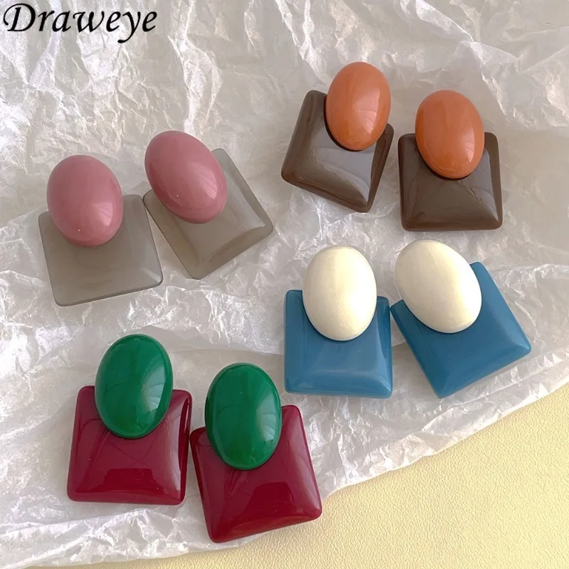 Красочные акриловые серьги Draweye для женщин винтажные геометрические корейские