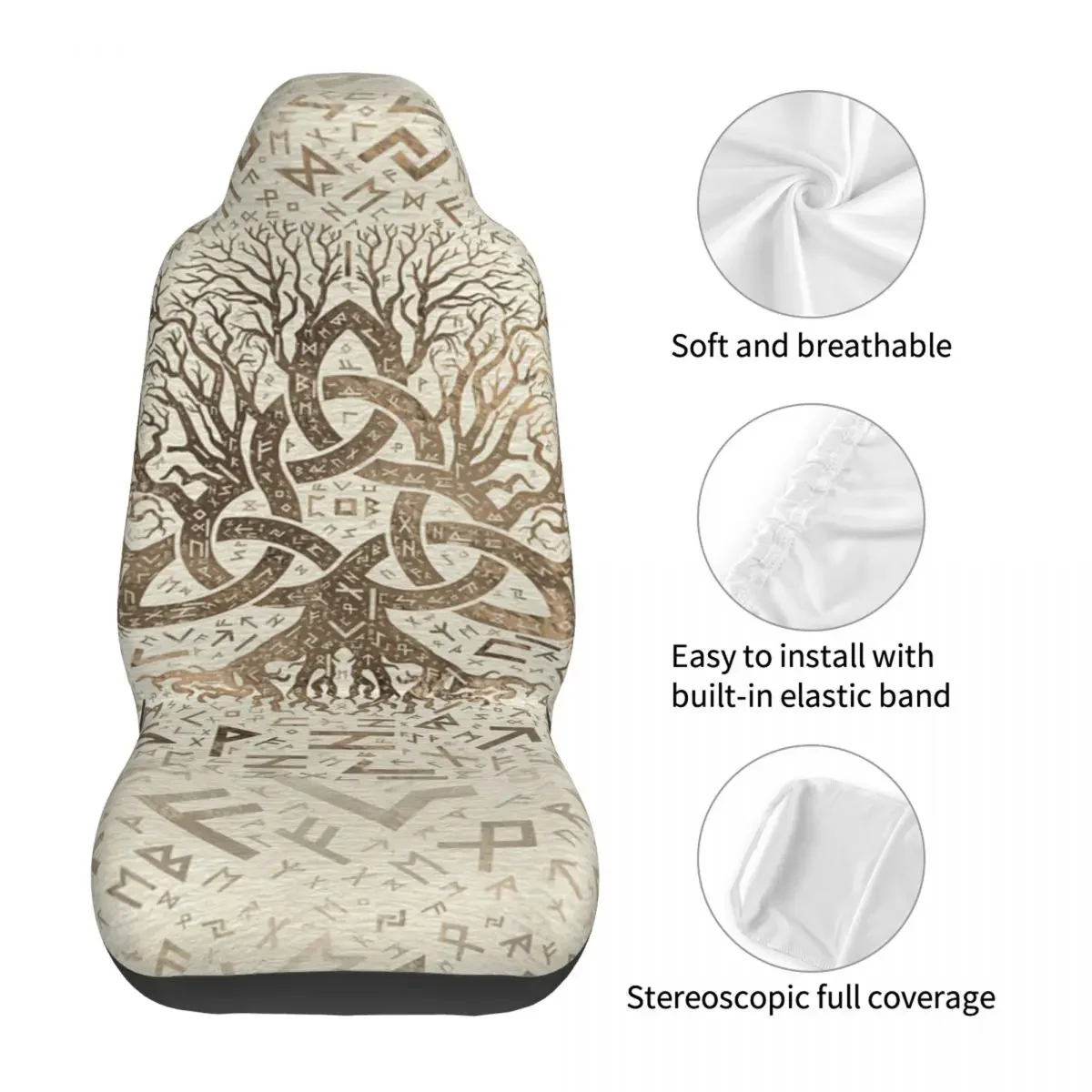Чехол на сиденье автомобиля Древо жизни с Triquetra и Futhark