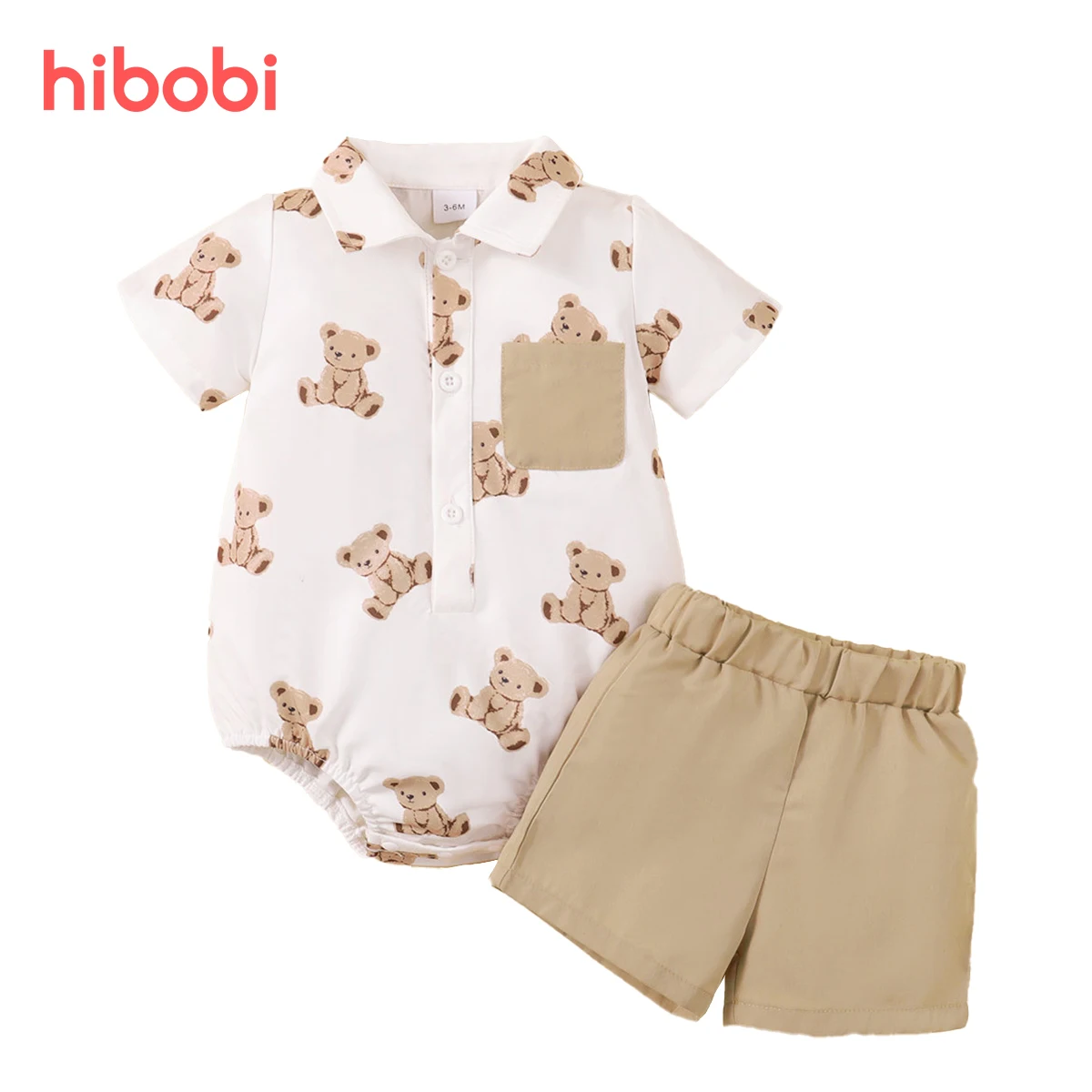 

hibobi 2-piece Baby Boy Clothes Set Bear Pattern Bodysuit & Solid Color Shorts