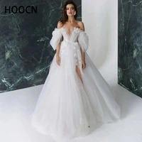 herburnl fantasy wedding dress tube top card shoulder 3d flowers high slit perspective appliques elegant fashion backless tulle