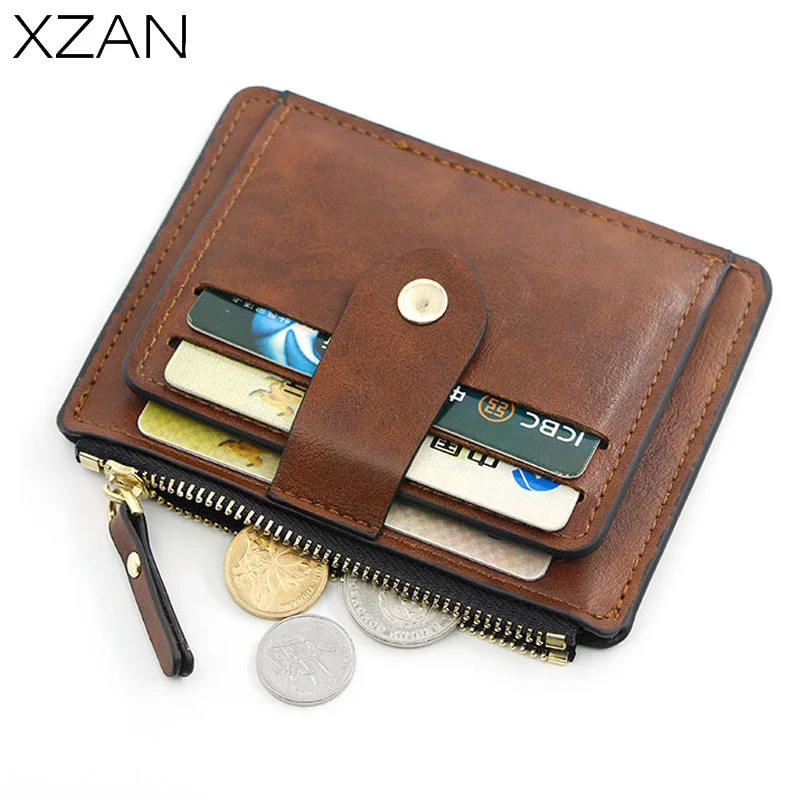 

Fashion Credit ID Card Holder Slim Leather Wallet With Coin Pocket Man Money Bag Case Zipper Hasp Mini Business Card Holder Case