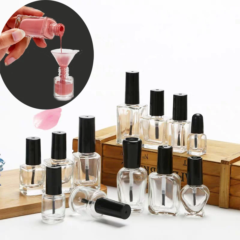 

5pcs 5ml/10ml/15ml Mini Empty Nail Polish Bottles With Brush Cap Refillable Glass Containers For Nail Art Cosmetics Samples Show