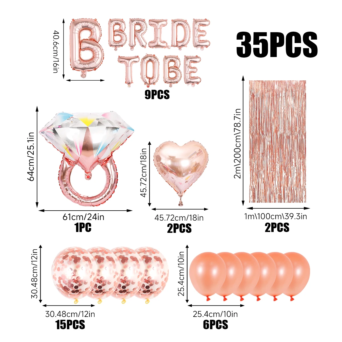 

Набор воздушных шаров для девичника "Будь невестой", розовое золото
