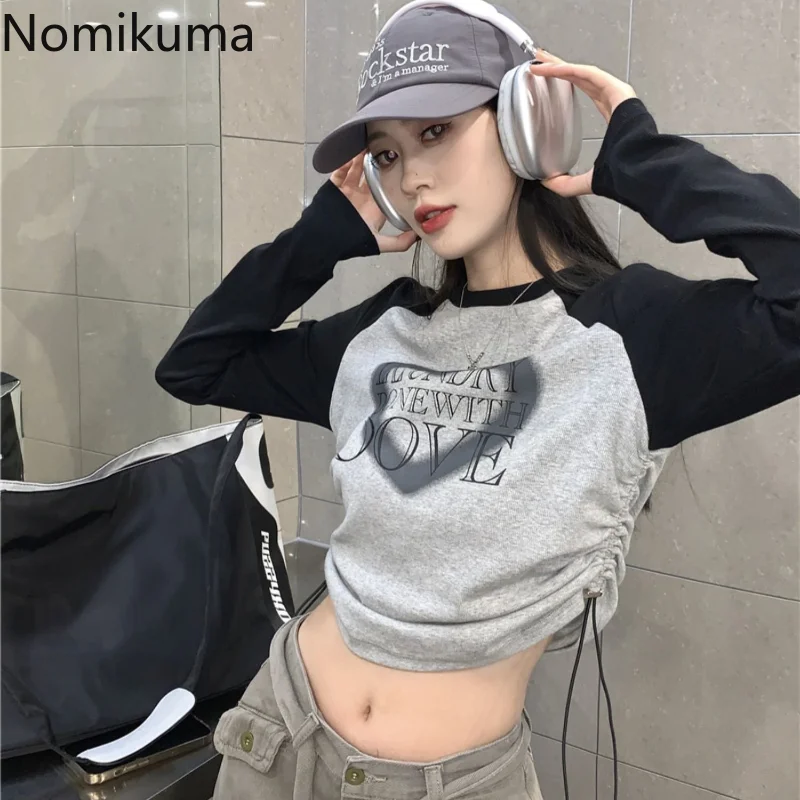 

Y2k топы Женская одежда винтажные модные футболки туника с длинным рукавом Летние футболки с кулиской Повседневная короткая футболка 2023 Ropa Mujer