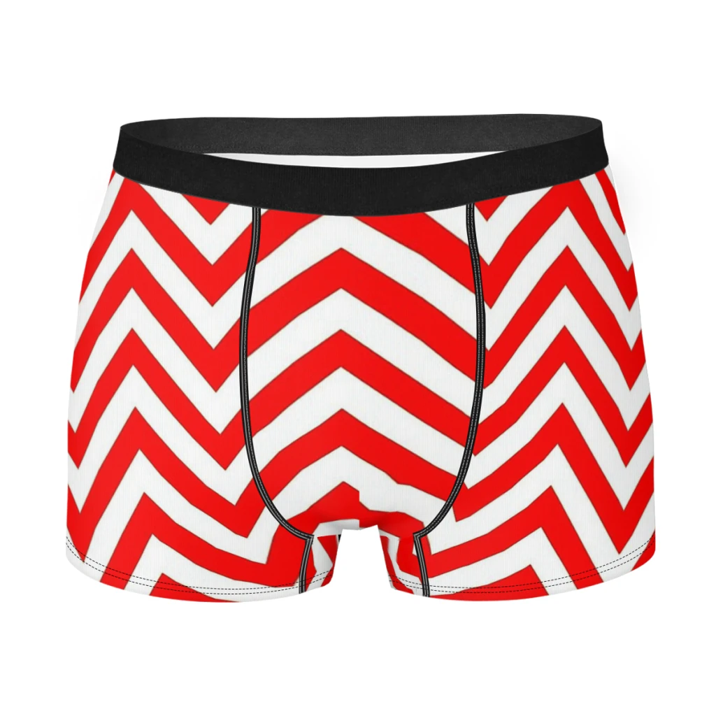 

Red and White Zig Zag Men Boxer Briefs Underpants Geometric Patterns Highly Breathable Top Quality Gift Idea