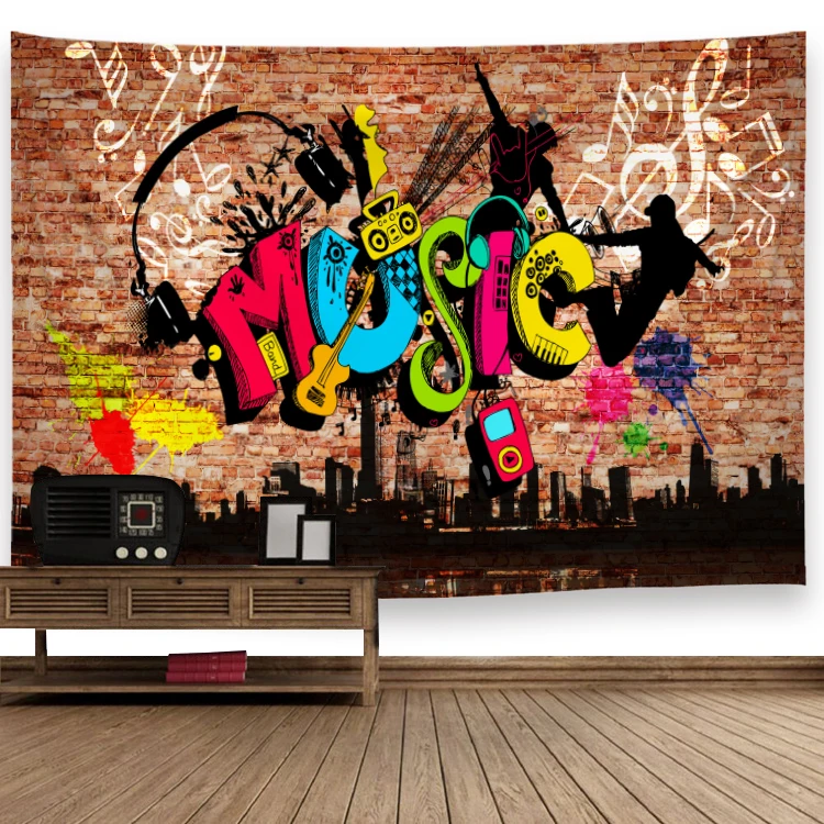 

Hippie Tapestry Abstract Street Graffiti Art Wall Hanging Home Decoration Custom Large Size Cloth Curtain Music Beach Table Mats