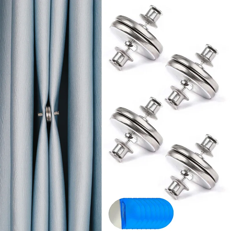

4 pairs Magnetic Curtain Clip Magnetic Button Free Punching Magnet Buckle Metal Curtains Buckle Magnetic Curtain Buckle Magnetic
