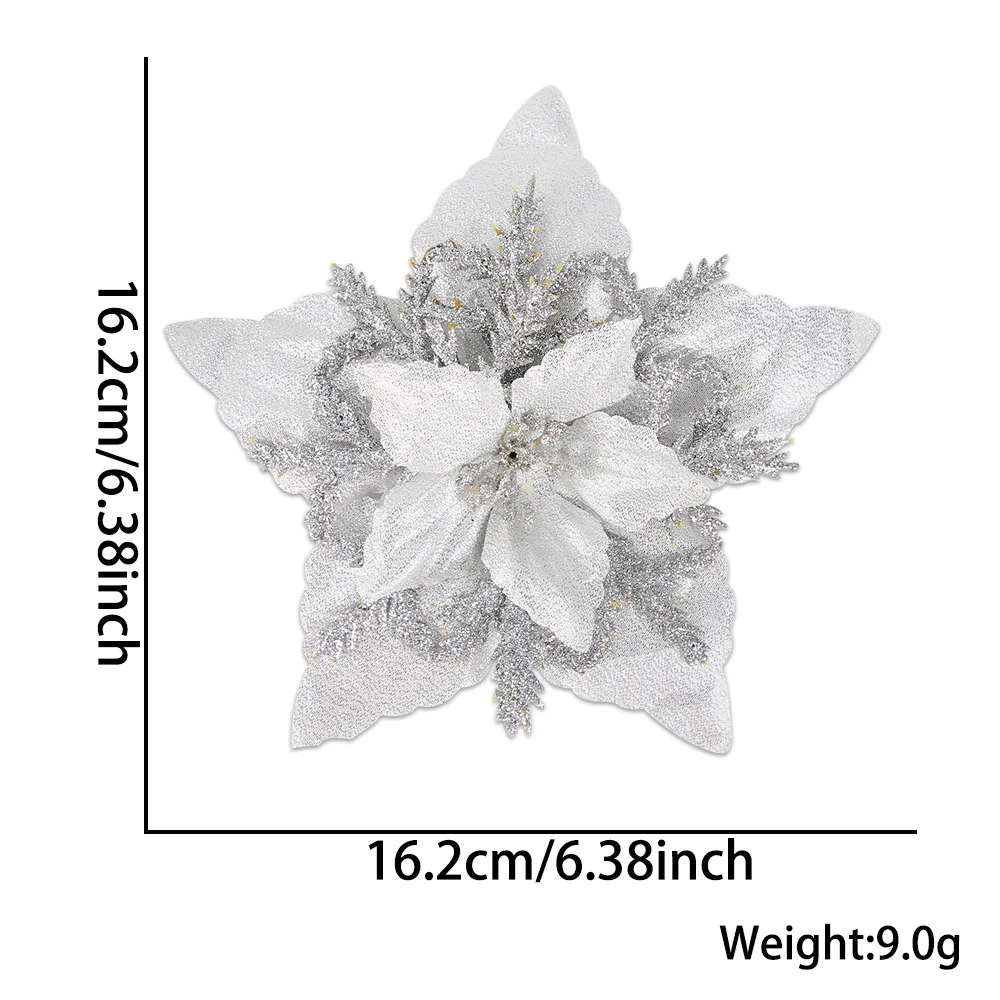 Natal Cortado Flor De Ouro 16cm E Prata Искусственный Cabeça Guirlanda Rattan Decora Opr a