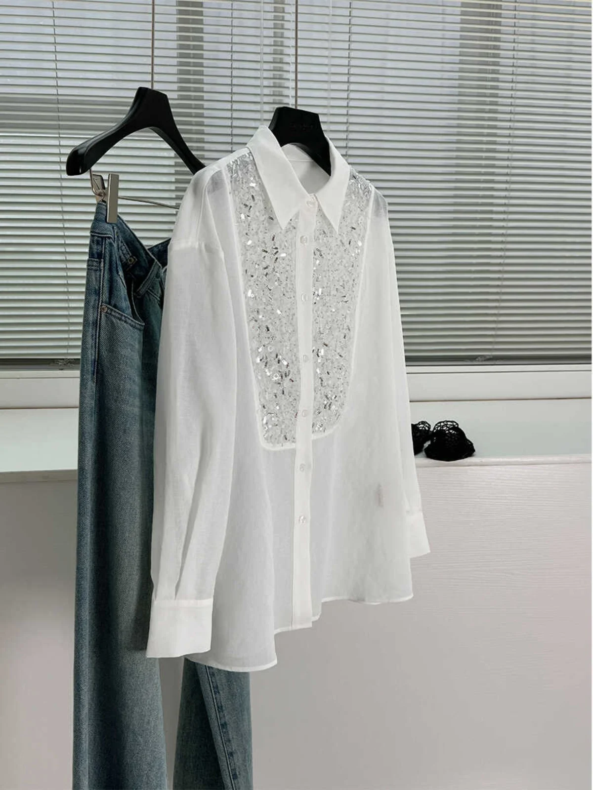 Bi Grab Хороший продукт дизайн с блестками свободные рубашки длинными рукавами и