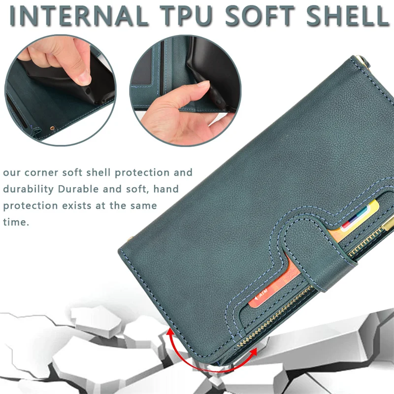 

For Asus Zenfone 9 Premium Wallet Anti-Slip Lanyard All-in-One Shockproof Card Slot Leather Case For Asus Zenfone 10 Phone Bags