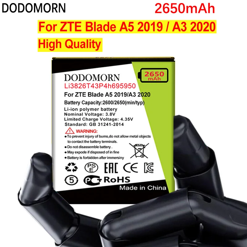 DODOMORN Li3826T43P4h695950 Новый аккумулятор для ZTE Blade A5 2019 / A3 2020 Замена телефона - купить по