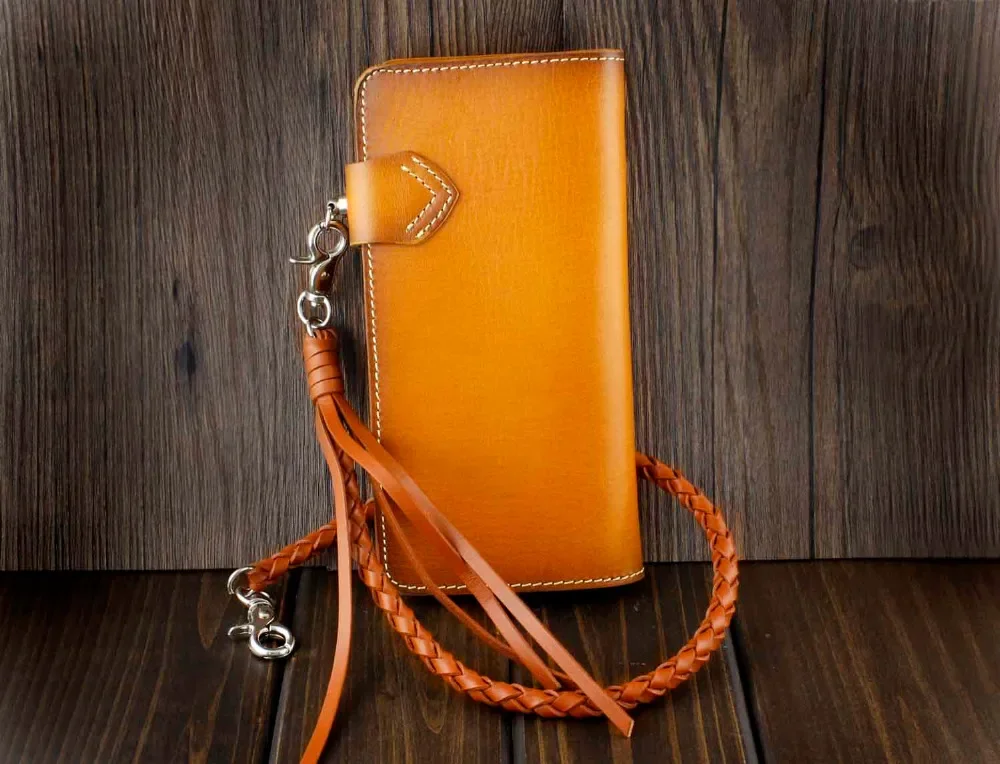 Мужской Бирюзовый кожаный Длинный кошелек Concho ручной работы с кожаной цепочкой