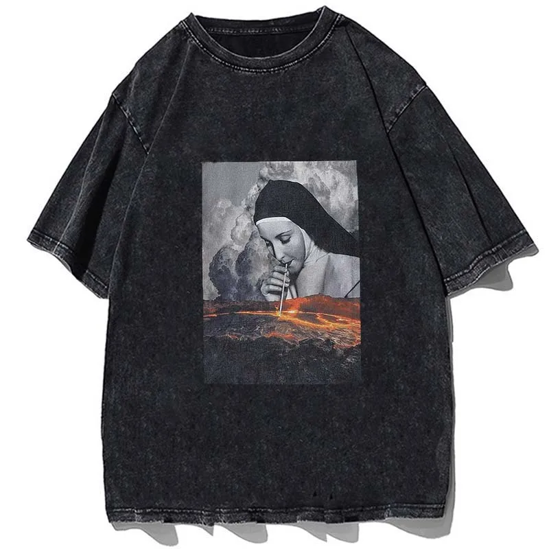 

Hip Hop Streetwear Washed T Shirt Drinking Sister Graphic Harajuku T-Shirt 2023 Men Cotton Long Sleeve Tshirt Loose Oversized
