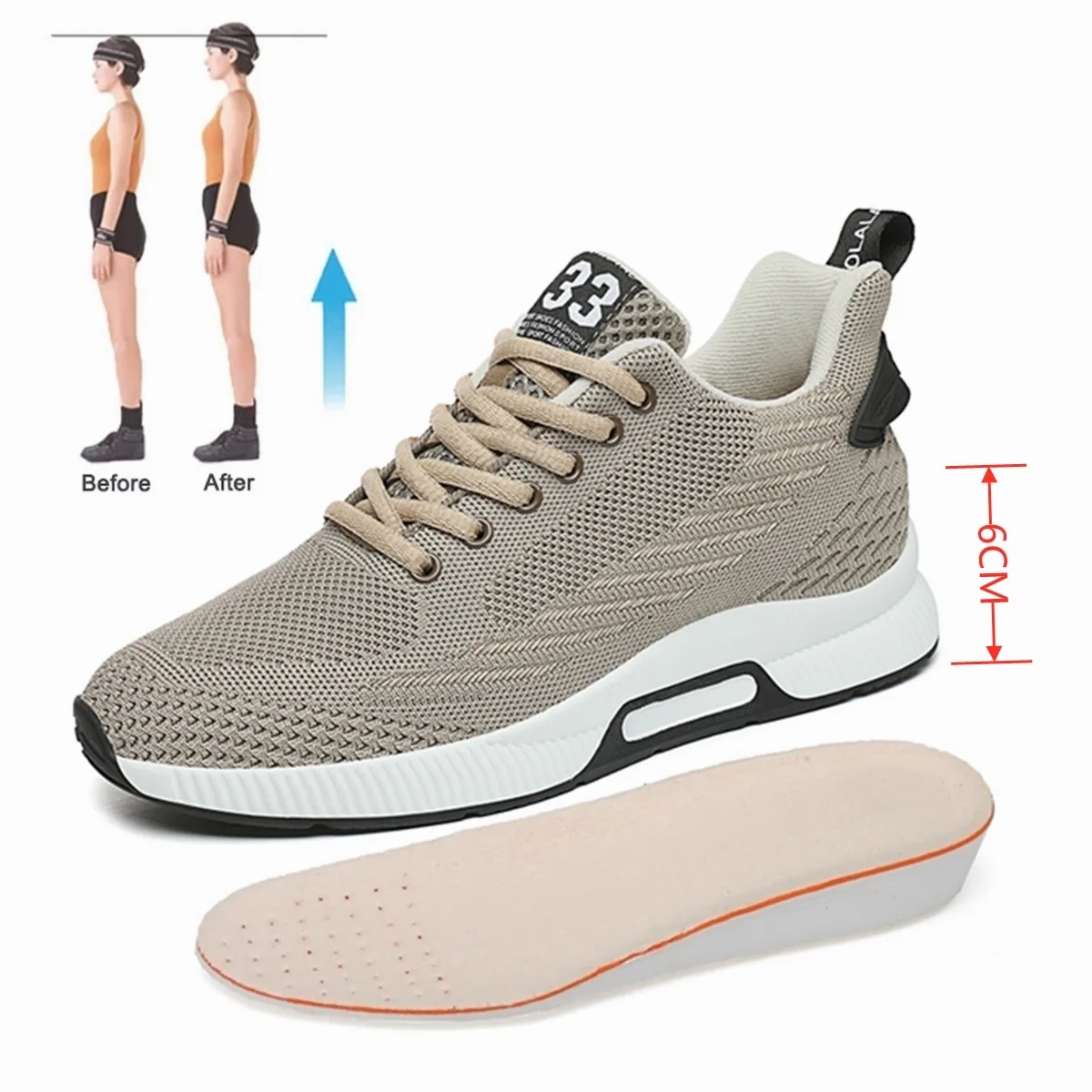 

2023 Elevator Shoes Men Sneakers Heightening Shoes Height Increase Shoes Insoles 6CM Man Daily Life Height Increasing Shoe