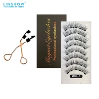 linshow 8pcs 5 magnets 3d magnetic false eyelashes handmade artificial faux cils magnetic natural mink eyelashes with tweezers