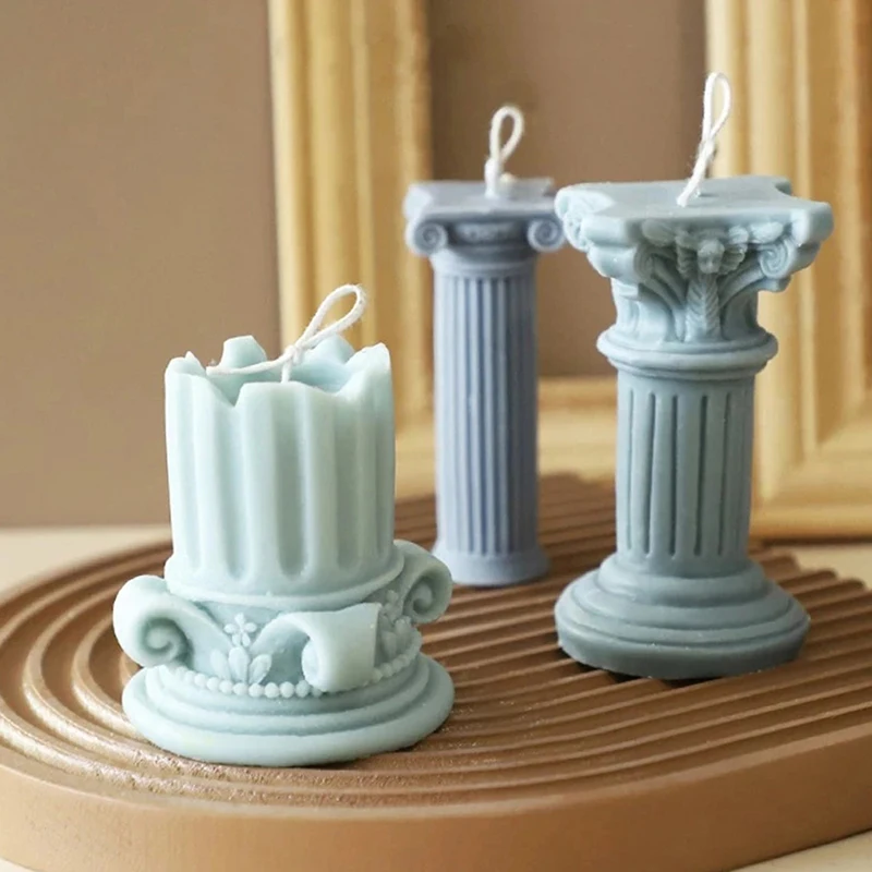

European Style Retro Roman Column Candle Silicone Mold Handmade Aromatherapy Candle Making Mold DIY Home Decor Baking Molds