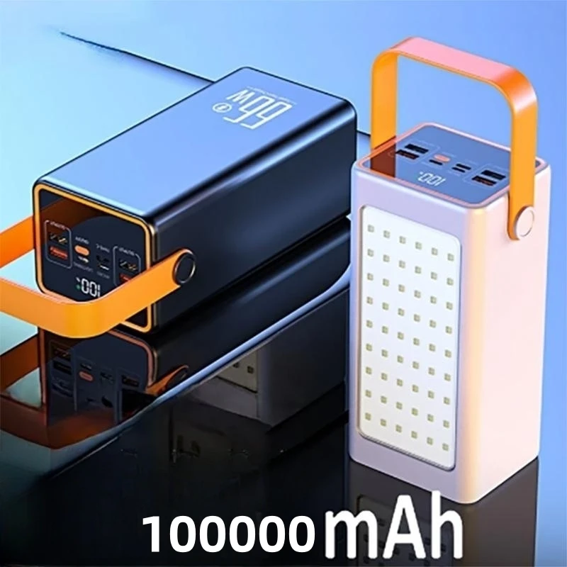 

Power Bank 100000mAh High Capacity 66W Fast Charger Powerbank for iPhone Laptop Batterie Externe LED Camping Light Flashlight