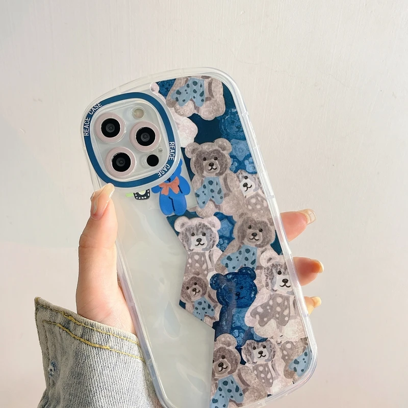 

Korea Cute Cartoon Animal Teddy Bear Phone Case For iPhone 11 12 13 Pro Max X Xr Xs Max 7 8 Plus Transparent Soft Cover Coque