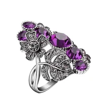 milangir luxury purple black crystal flower vintage wedding rings for women punk turkish wedding engagement jewelery