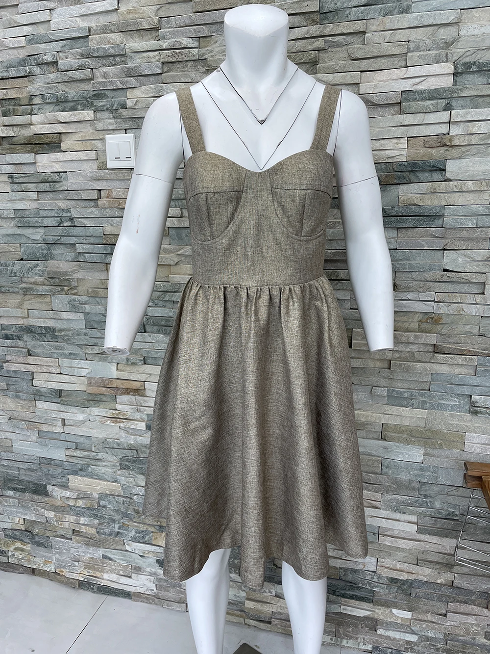 

Tailor Shop Custom Silver Slim Strappy Knee Length Dress Women's Dress
