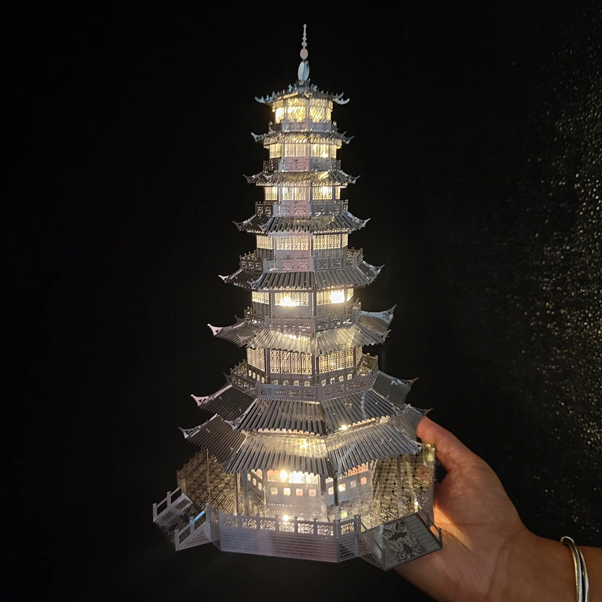 

3D Stereo Home Decor DIY Handmade Metal Building Glass Pagoda Puzzle Assembly Model Toy Knickknack Decoration Crafts Garden