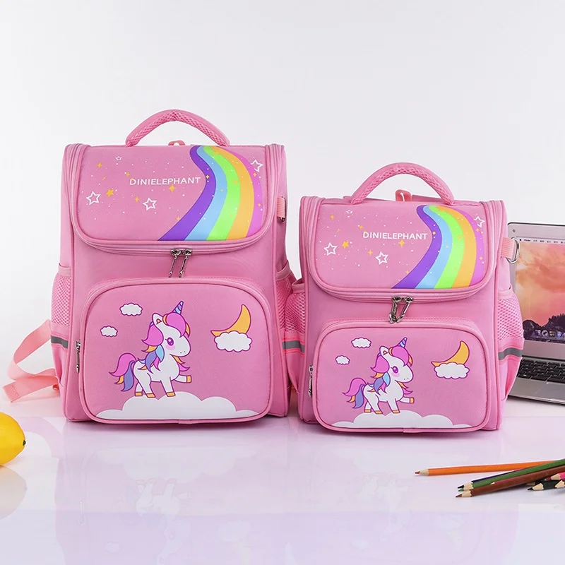 Grade 1-3 Primary Children Unicorn Rainbow Large Capacity Backpacks New Girl Cartoon Fashion Sweet Schoolbags Lightweight Hot