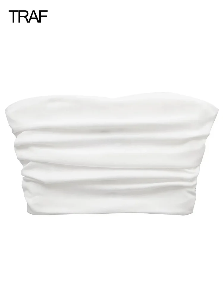 

TRAF Women's White Tube Top Backless Off Shoulder Crop Top Summer Clothes For Women 2022 Sexy Corsets For Women Two Piece Sets