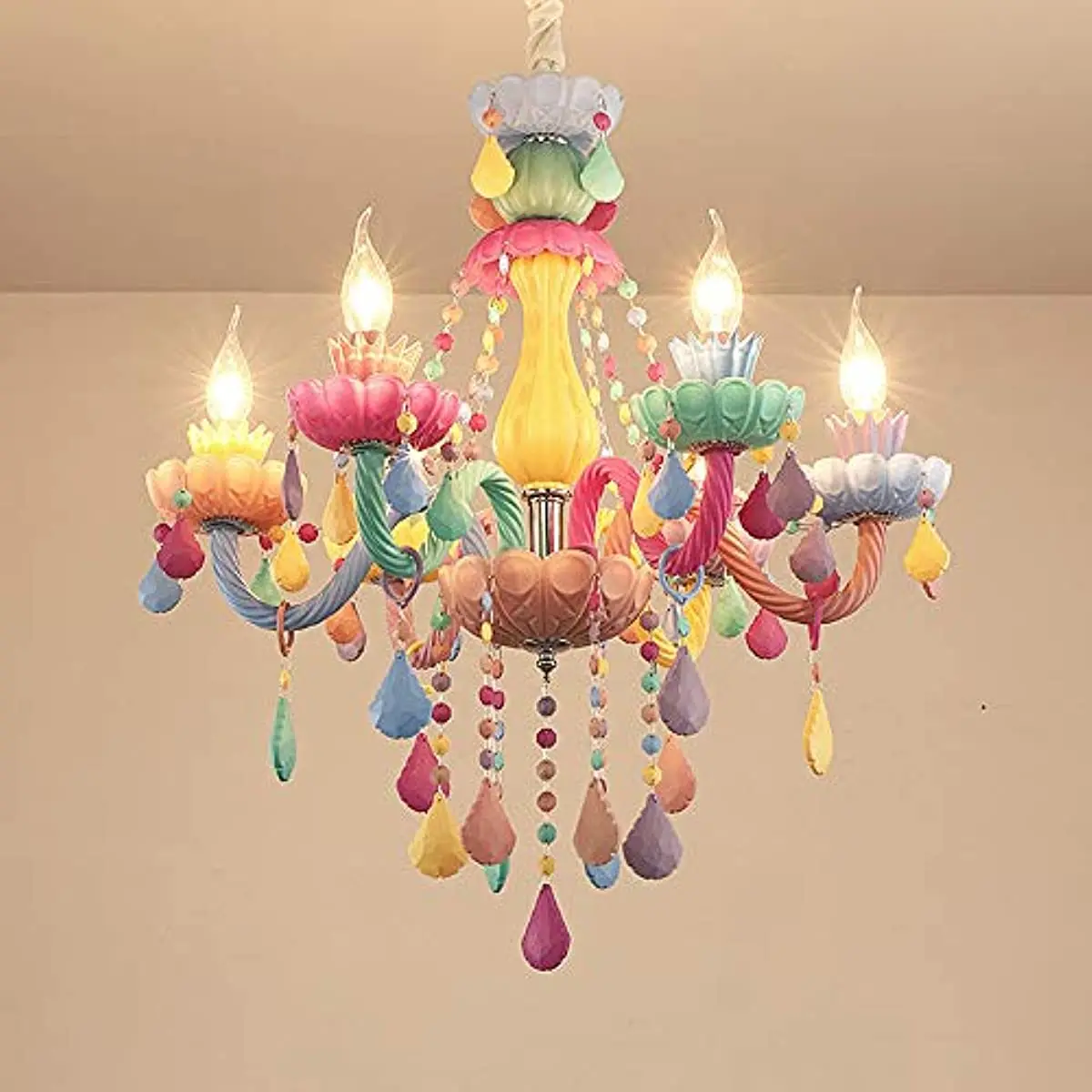 

Colorful Crystal Hanging Chandelier Light Fixture 6 Lights European Girls Room Pendant Ceiling Lighting Candle Chandelier