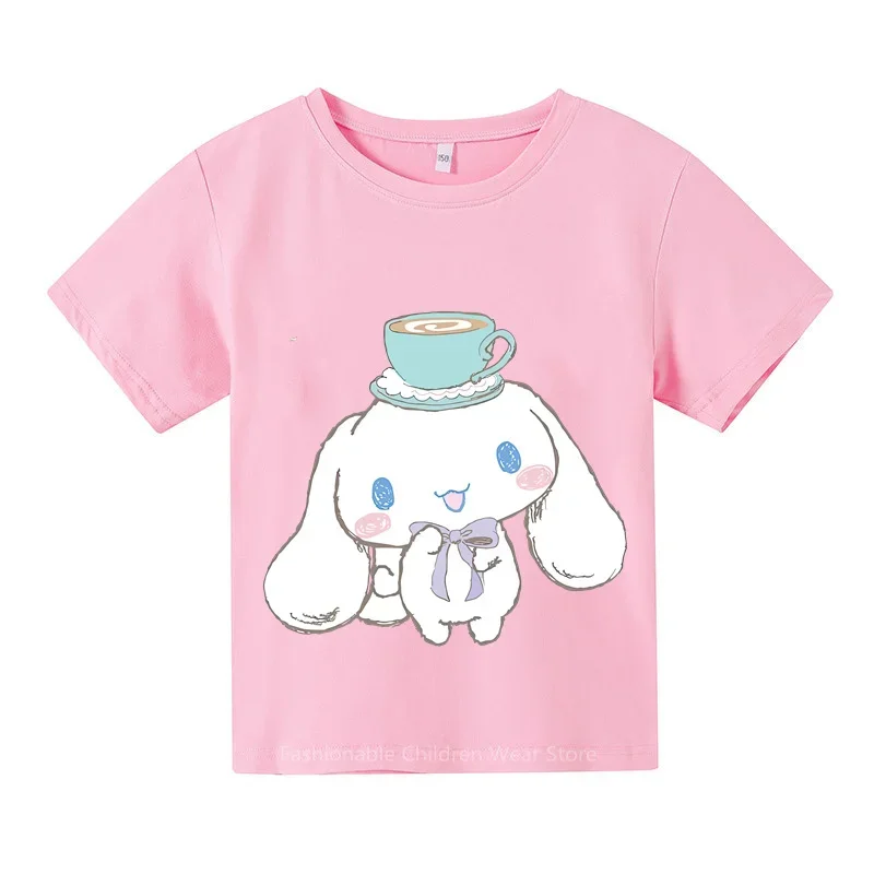 Стильная хлопковая Футболка с принтом Cinnamoroll для мальчиков и девочек
