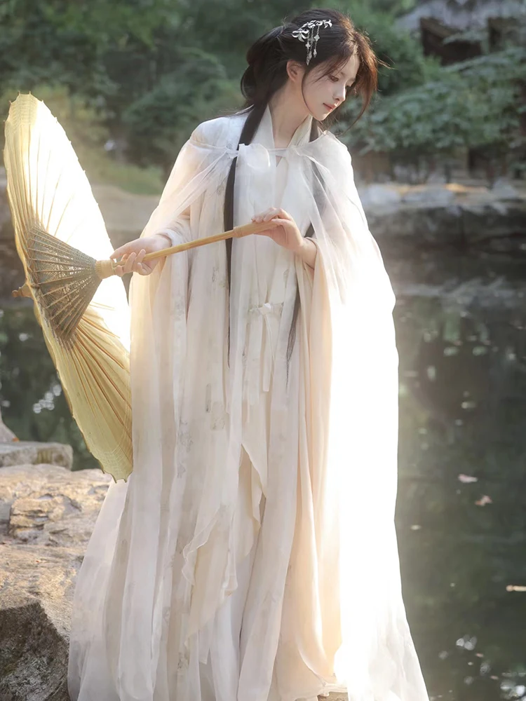 Xianqi Piaopiao Hanfu женское фото для взрослых белый тюлевой плащ с капюшоном платье в