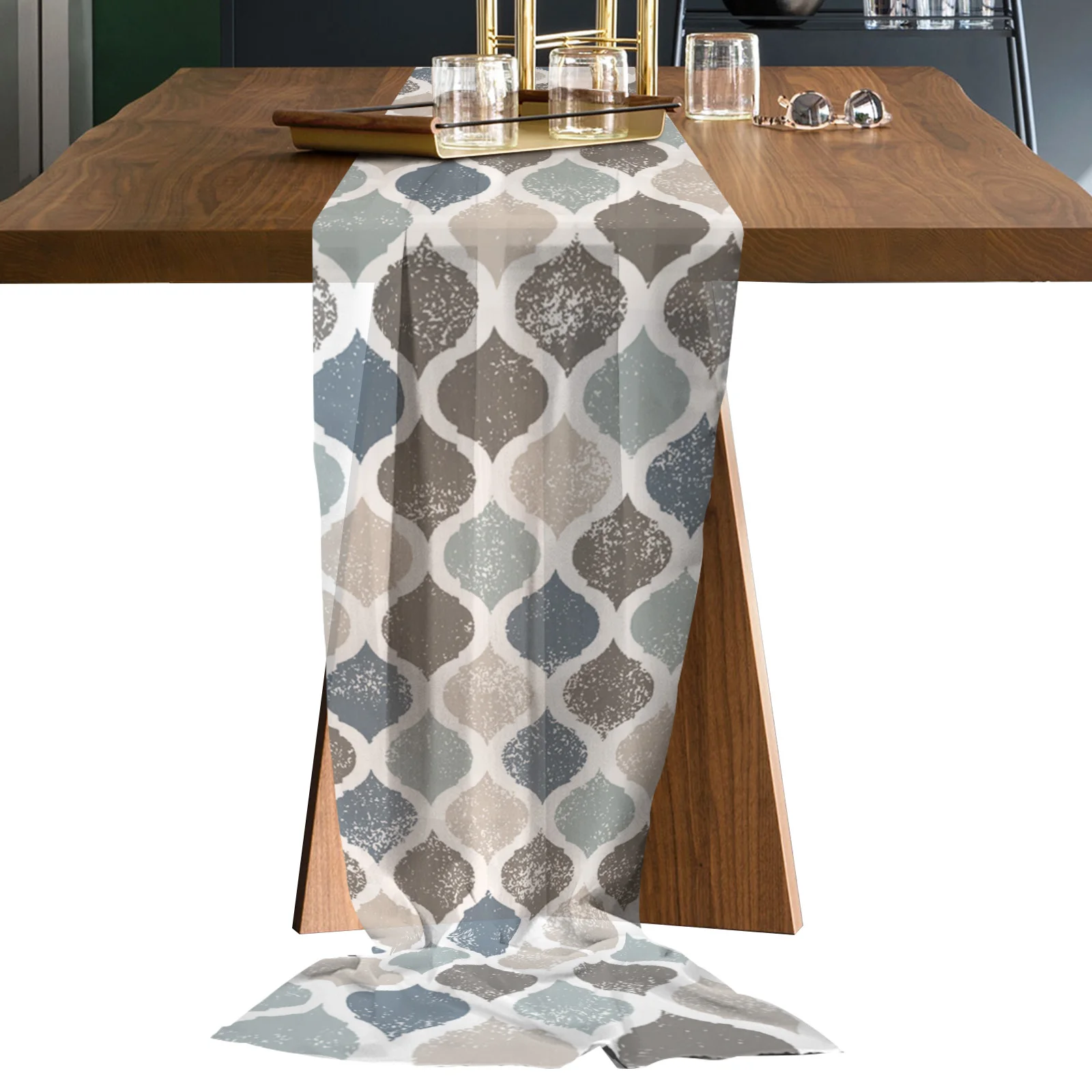 

Moroccan Retro Shabby Long Chiffon Voile Table Runner Printed Tablecloth for Wedding Coffee Table Sheer Table Runner