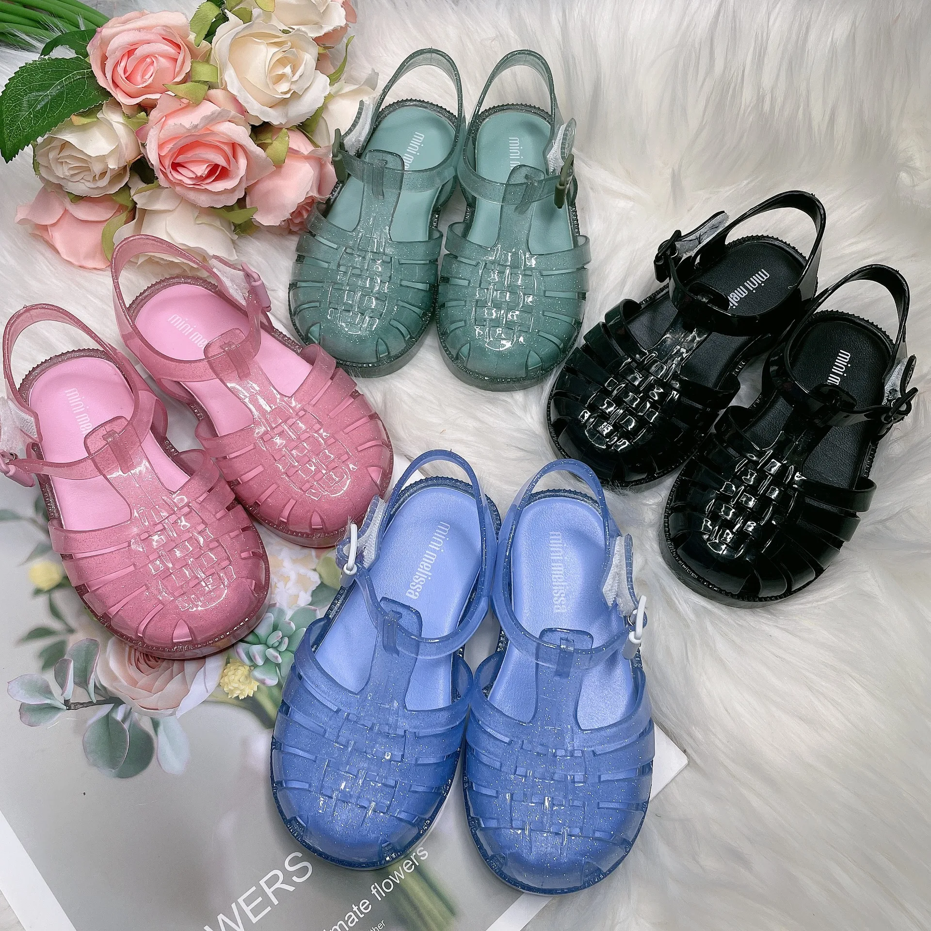 

Summer New Mini Melissa Children's Roman Sandals Baby Kids Jelly Fragrant Shoes Boys Girls Soft Sole Non-slip Beach Shoes