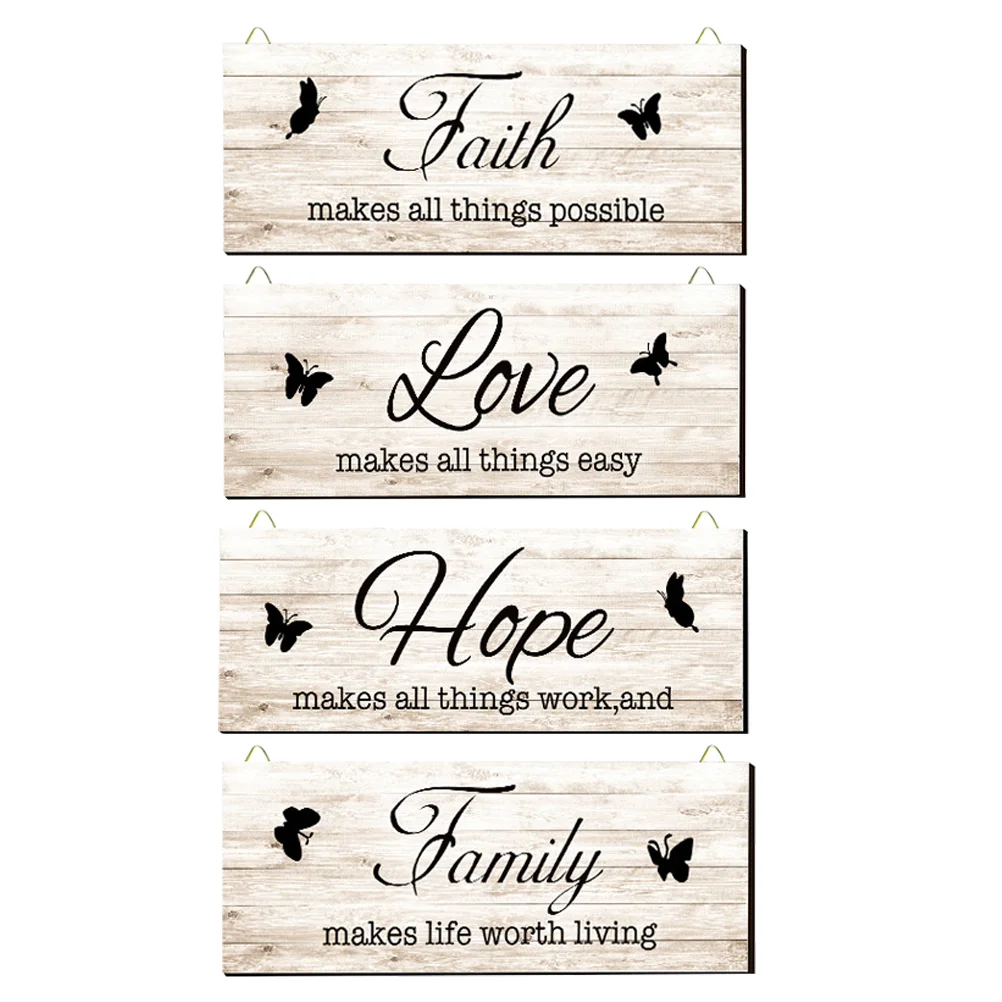 

4pcs Decorative Wood Boards Decorative Wooden Sign Country Style Wall Ornaments Dining Room Wall Pendant for Home Party Hotel