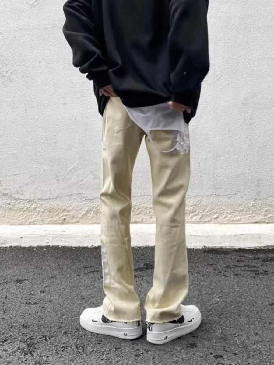 Four Seasons American High Street Checkerboard Embroidery Jeans Hiphop Tide Brand Loose Micro-flare Trousers for Men and Women