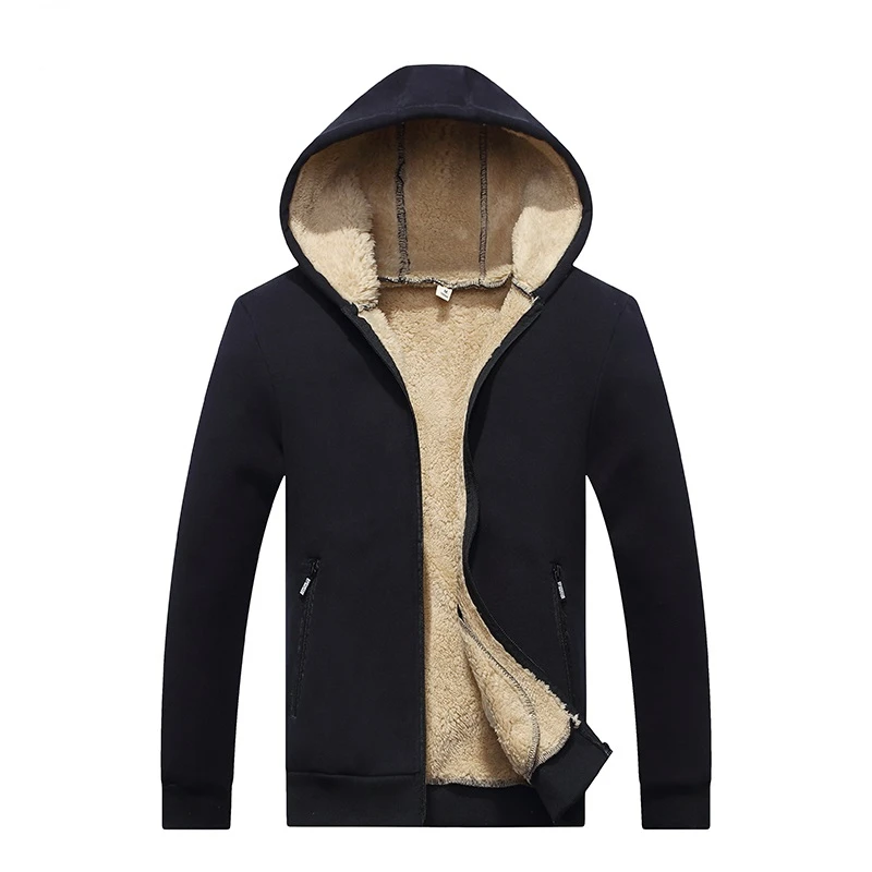 

MOONBIFFY Hoodies Men Hooded Casual Wool Winter Thicken Warm Coat Male Velvet Male Sweatshirts Coat Zipper Hooded Jackets