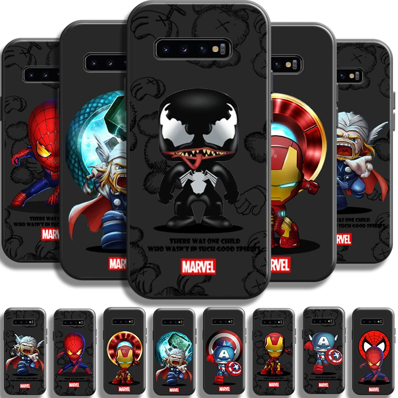 

Marvel Cartoon Avengers For Samsung Galaxy S10 Plus Lite S10E Phone Case S10 5G Liquid Silicon Black Funda Carcasa Soft