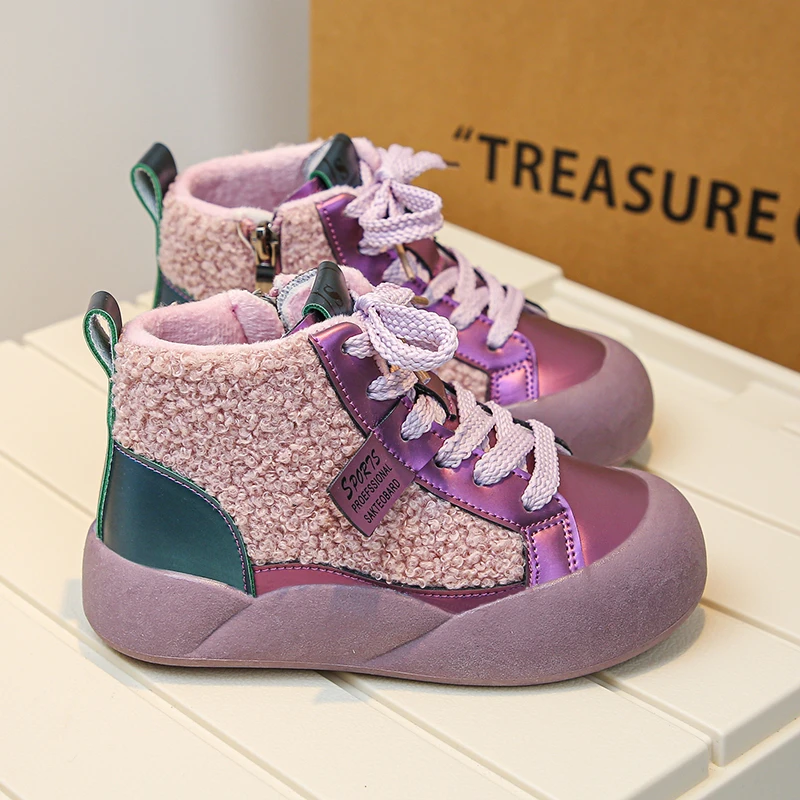 Детские разноцветные повседневные хлопковые туфли с боковой молнией и завязкой