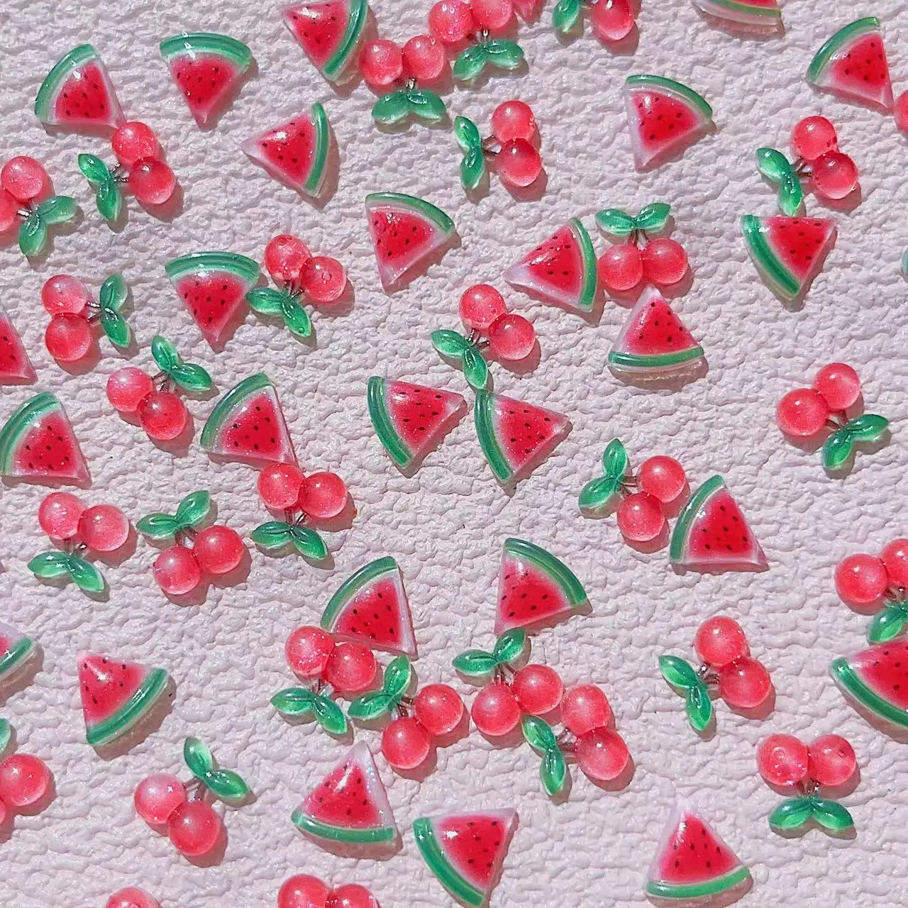 

30Pcs 3D Resin Mini Cherry Watermelon Gems Nail Art Charms Sweet Fruit Flatback Jewelry Design Nail Decorations Rhinestones 10mm