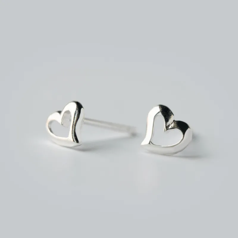 100% 925 Sterling Silver Romantic Love Heart Pircing Stud Earrings For Women Wedding Statement Jewelry Gift b042