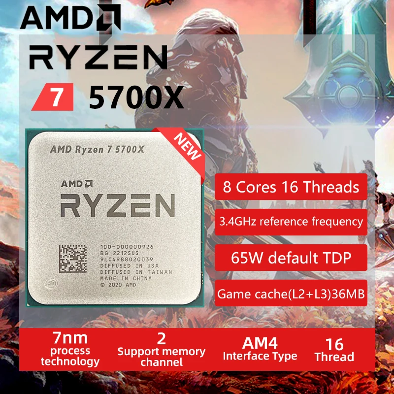 Процессор AMD Ryzen 7 5700X R7 5700X 3,4 ГГц Восьмиядерный 16-поточный процессор 7 нм L3 = 32M 100-000000926 разъем AM4