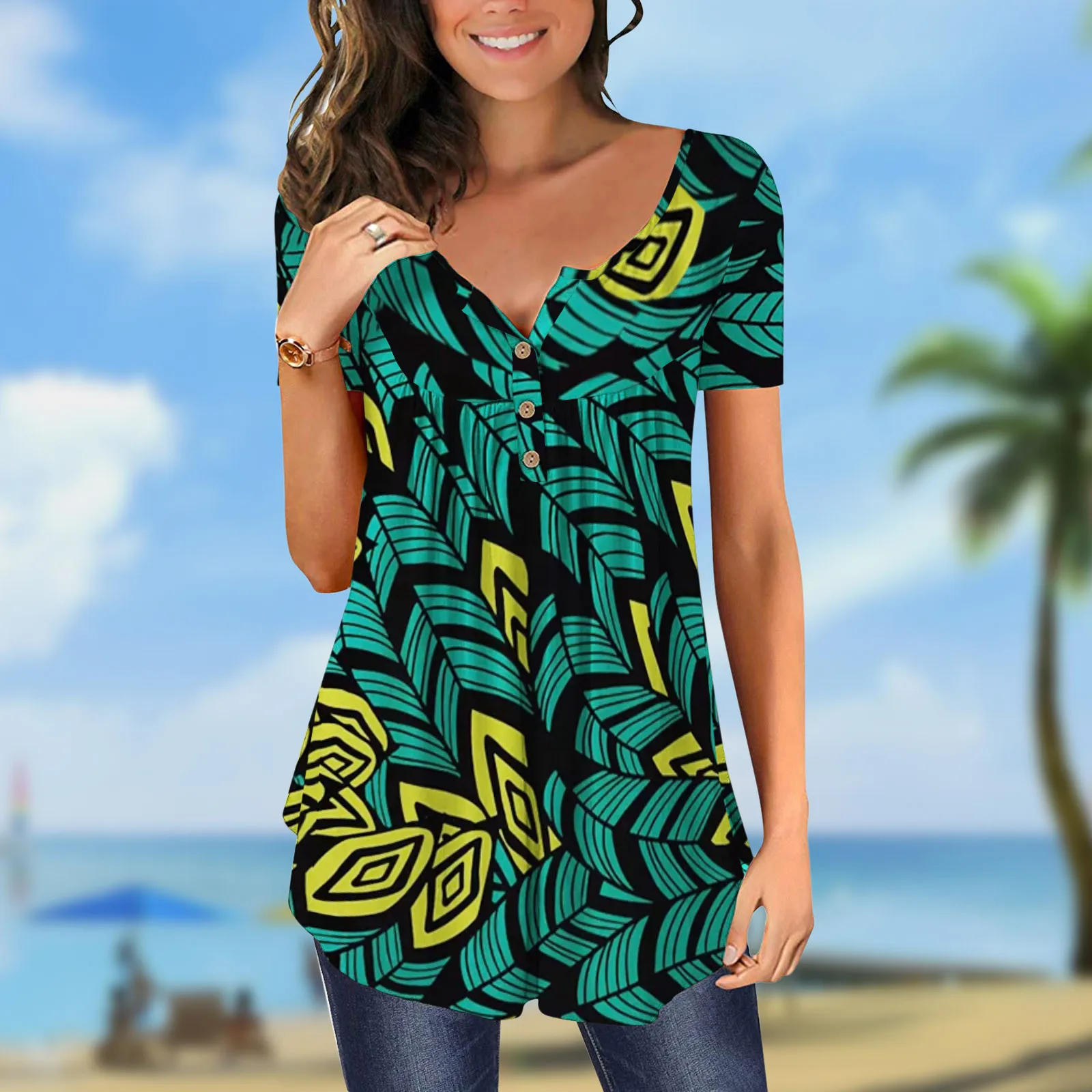

Womens Short Sleeve Crew Neck Tunic Tops Casual Shirts Summer Tops Tunic Button Up Ladies Tunic Shirts Womens Large Sleeve Tops