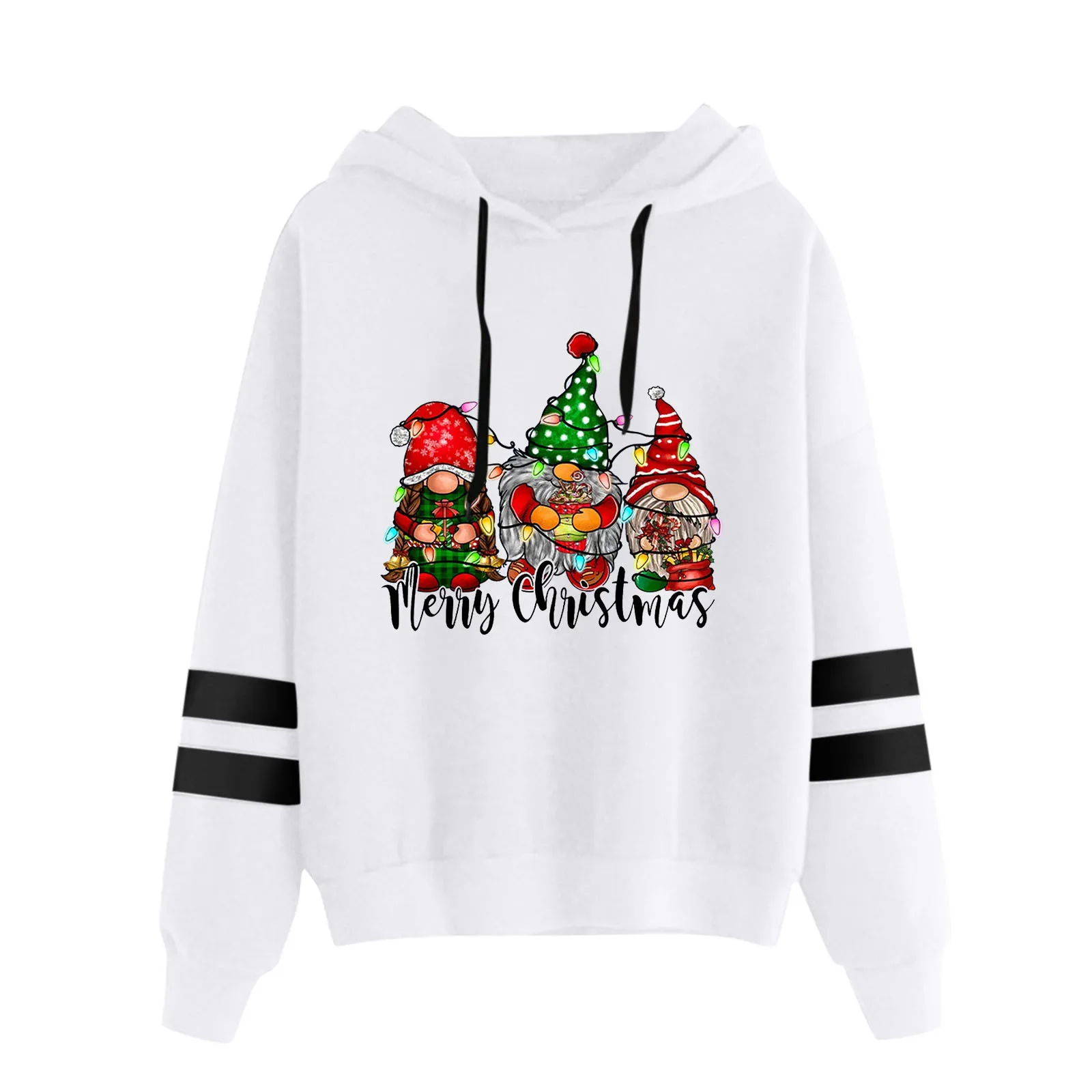 

Women Christmas Casual Loose Christmas Gnome Print Hooded Long Sleeves Sweatshirt Top Womens Zip Sweatshirts And Hoodies